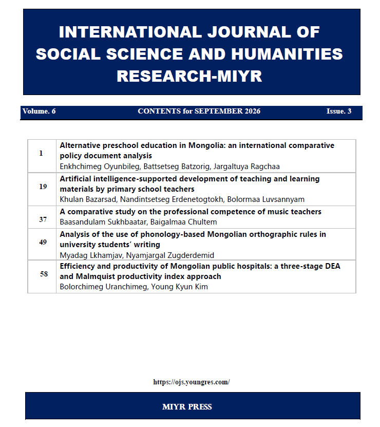 					View Vol. 6 No. 3 (2026): International Journal of Social Science and Humanities Research-MIYR
				